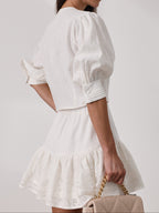 Felicia Tiered Skort With Lace | Coco White