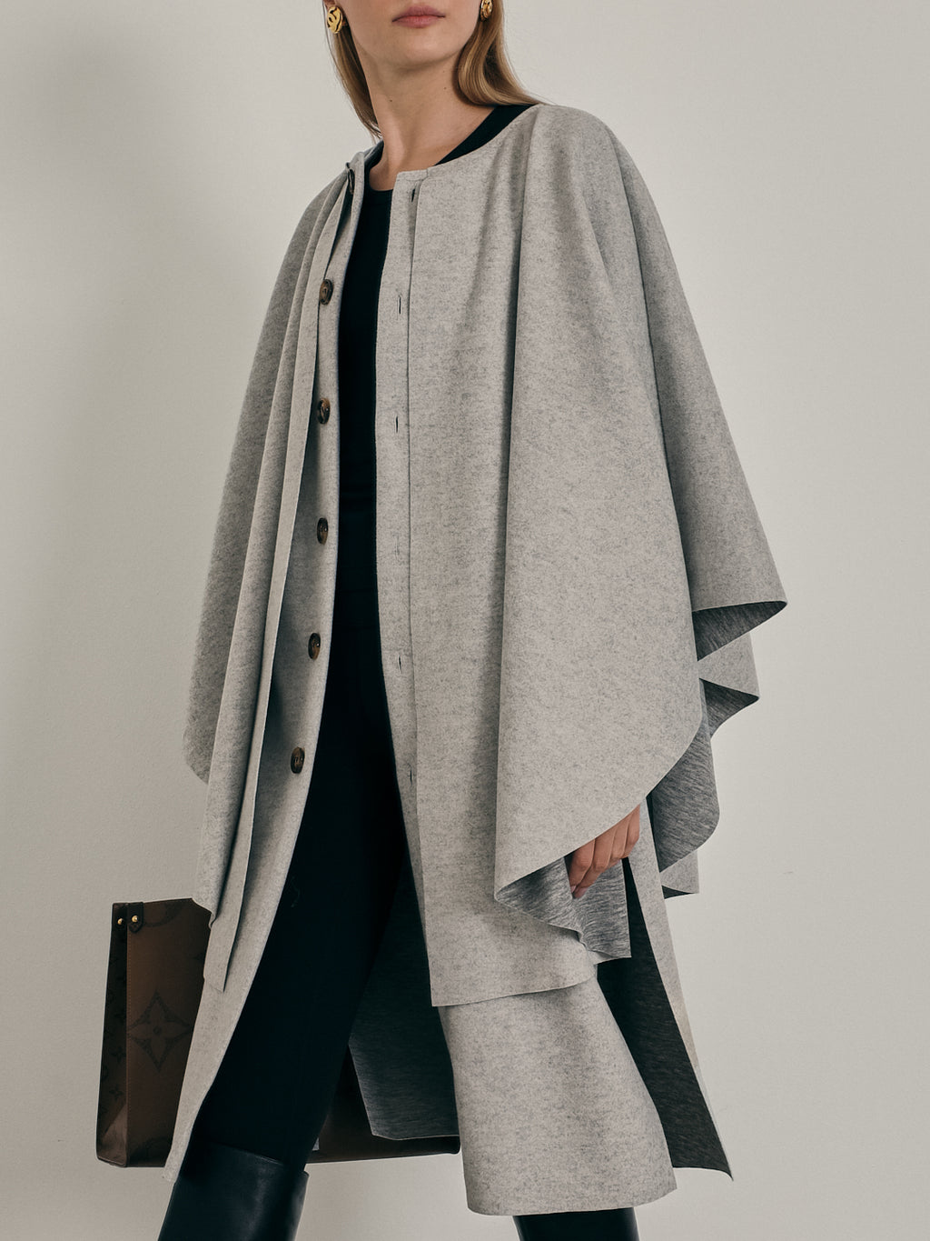 Sorella Plush Felt Cardigan Cape | Grey Marl