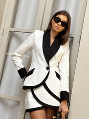 Fifth Avenue Contrast Wave Hem Blazer | Cream/Black