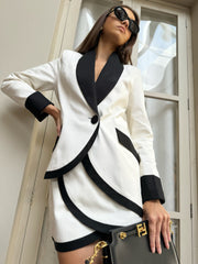 Fifth Avenue Contrast Wave Hem Blazer | Cream/Black