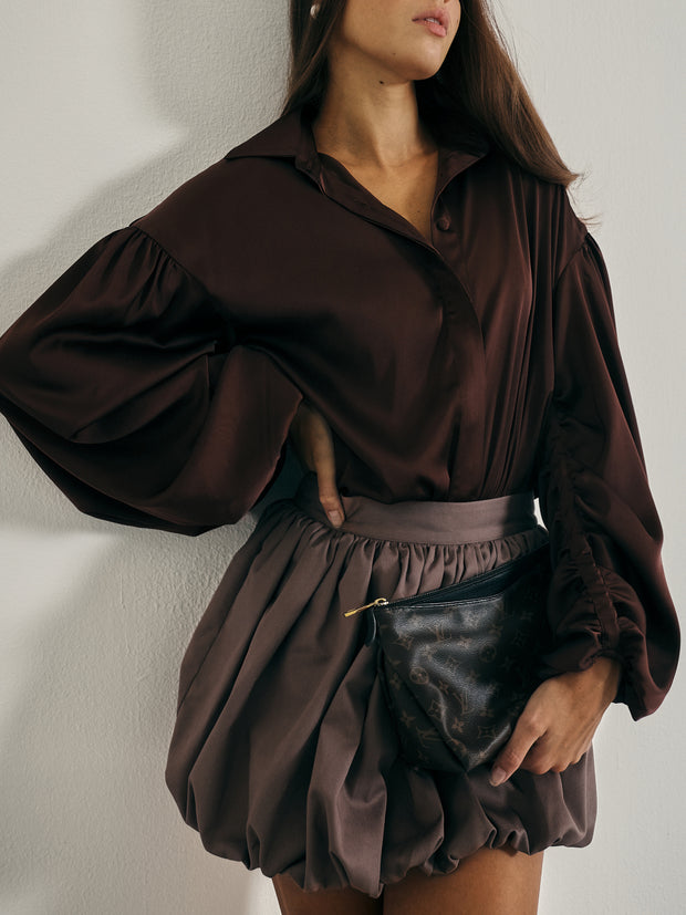 Fiori Flowing Volume Sleeve Blouse | Espresso