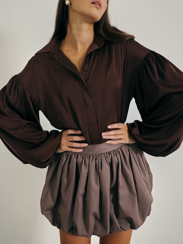 Fiori Flowing Volume Sleeve Blouse | Espresso