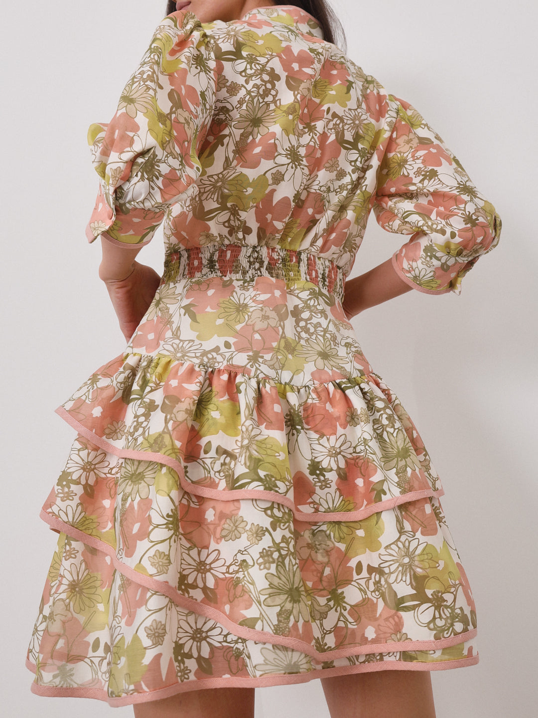 Cassidy Floral Frill Day Dress | Apricot Multi