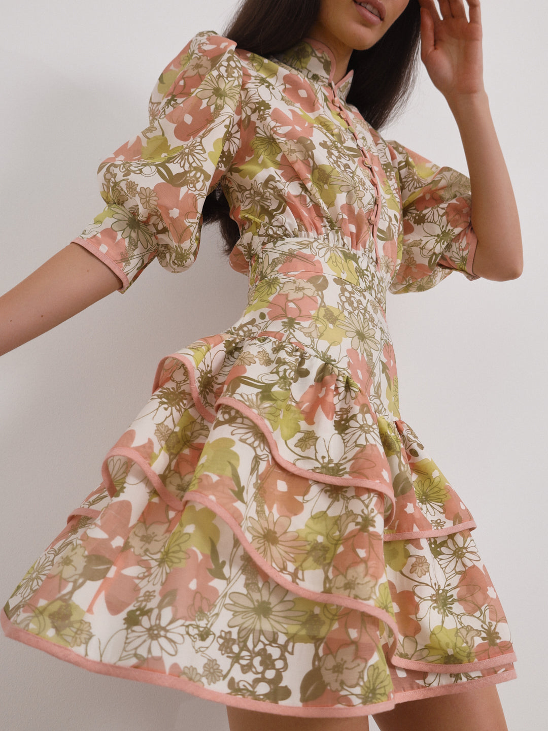 Cassidy Floral Frill Day Dress | Apricot Multi
