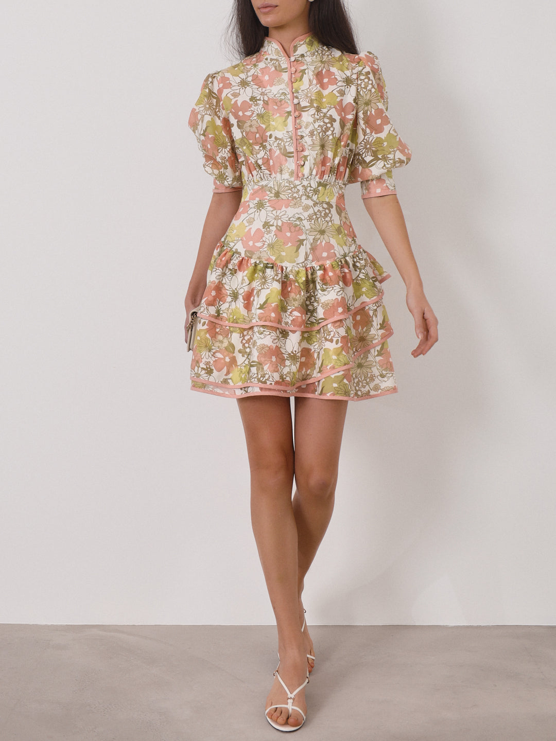 Cassidy Floral Frill Day Dress | Apricot Multi