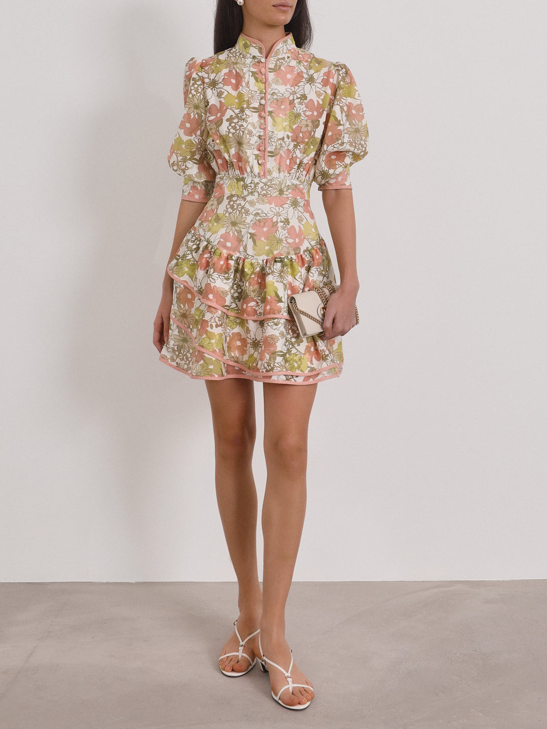 Cassidy Floral Frill Day Dress | Apricot Multi