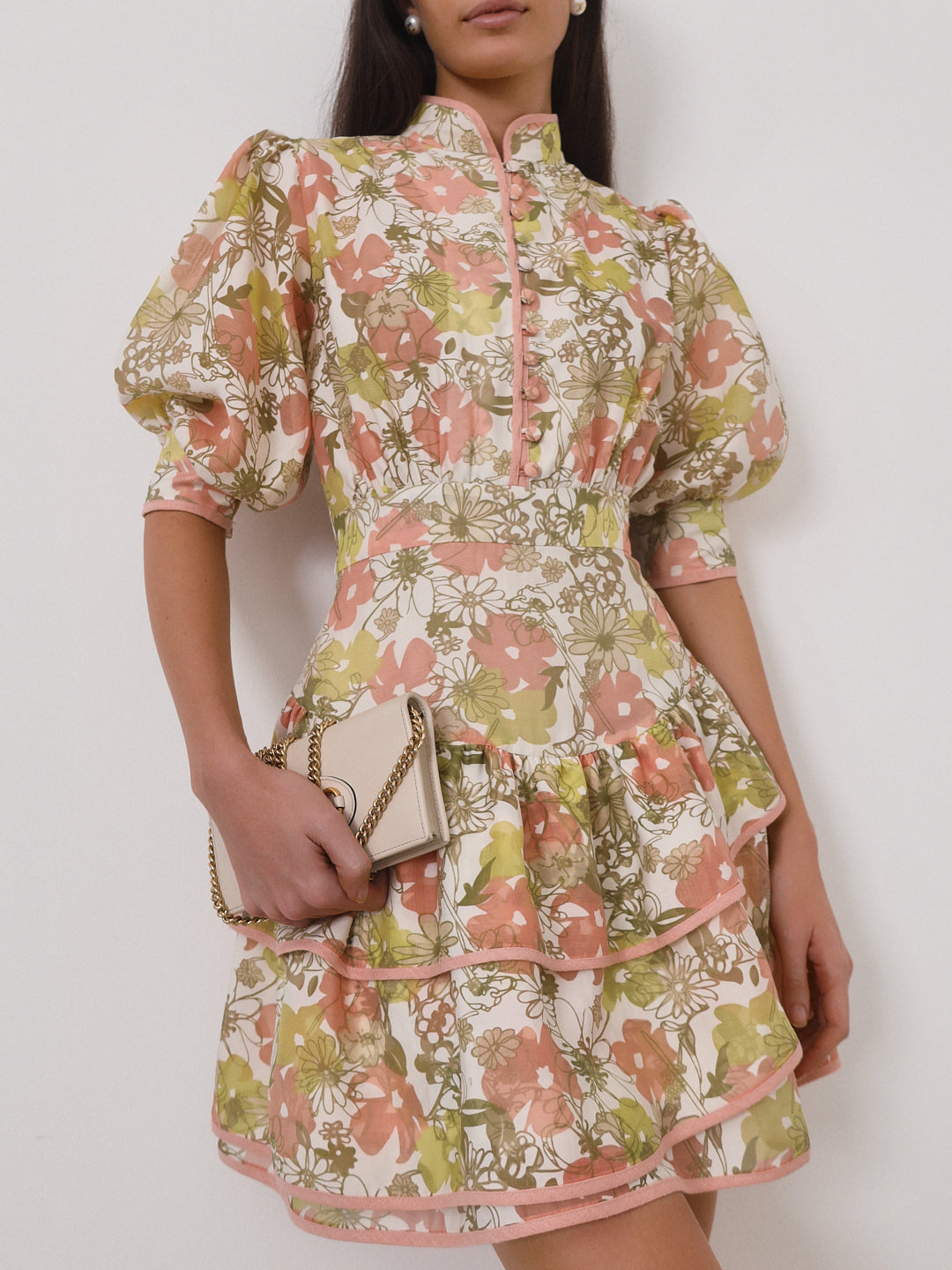 Cassidy Floral Frill Day Dress | Apricot Multi