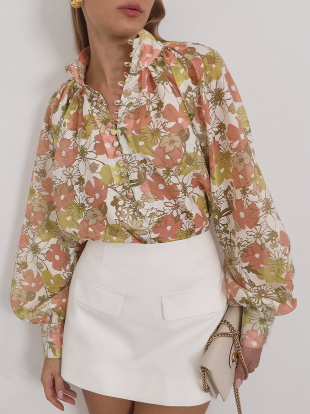 Cassidy Floral Button Through Blouse | Apricot Multi