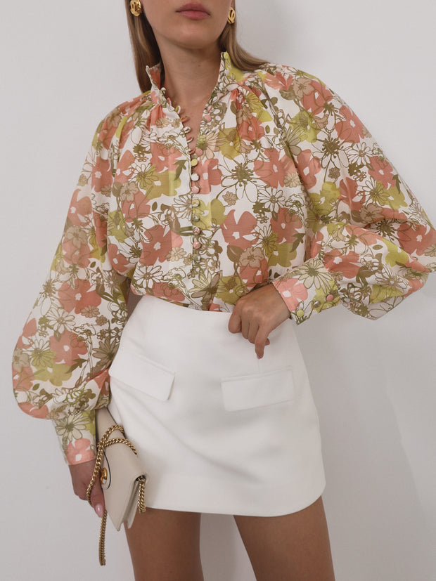 Cassidy Floral Button Through Blouse | Apricot Multi