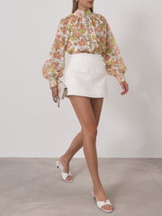 Cassidy Floral Button Through Blouse | Apricot Multi