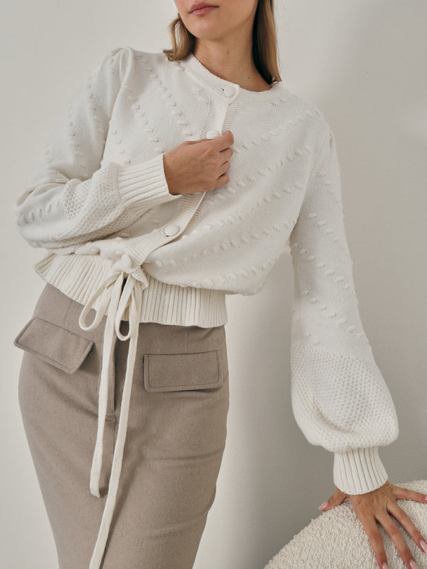 Freya Textured Cotton Cardigan | Ivory