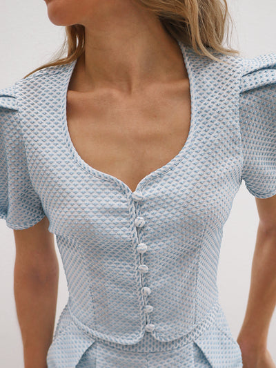 Gallinara Jacquard Dotted Top | Blue & White