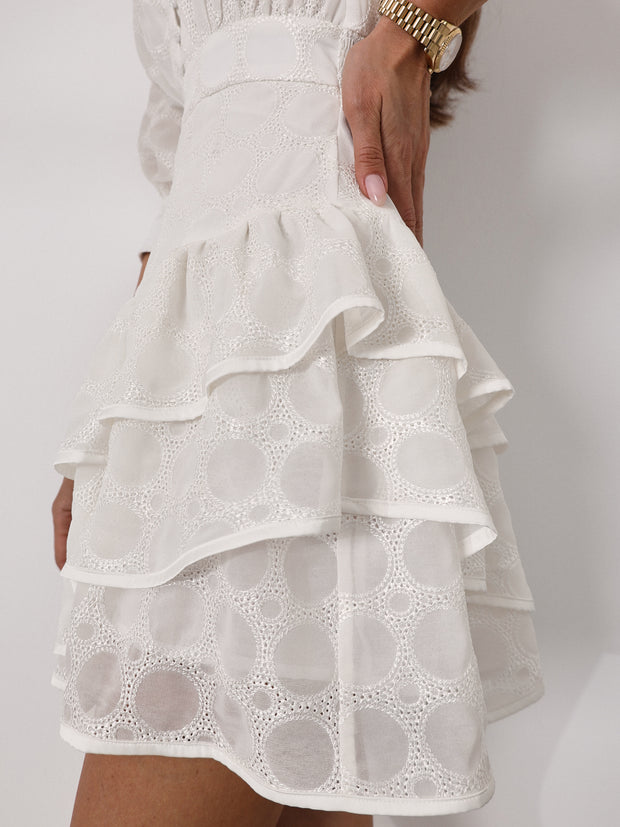 Gina Embroidered Tiered Frill Dress | Ivory