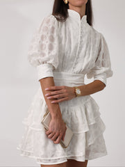 Gina Embroidered Tiered Frill Dress | Ivory