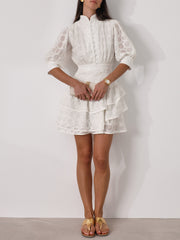 Gina Embroidered Tiered Frill Dress | Ivory