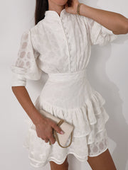 Gina Embroidered Tiered Frill Dress | Ivory