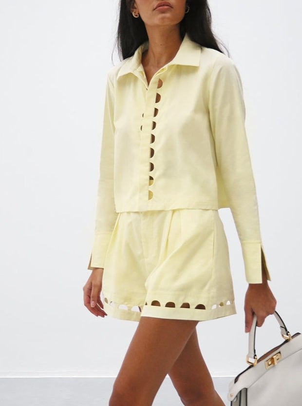 Gloria Cut Away Detail Cotton Shorts | Lemon