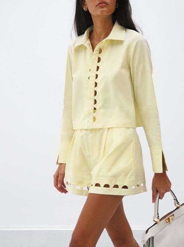 Gloria Cut Away Button Down Cotton Shirt | Lemon