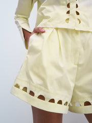 Gloria Cut Away Detail Cotton Shorts | Lemon