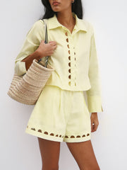 Gloria Cut Away Button Down Cotton Shirt | Lemon