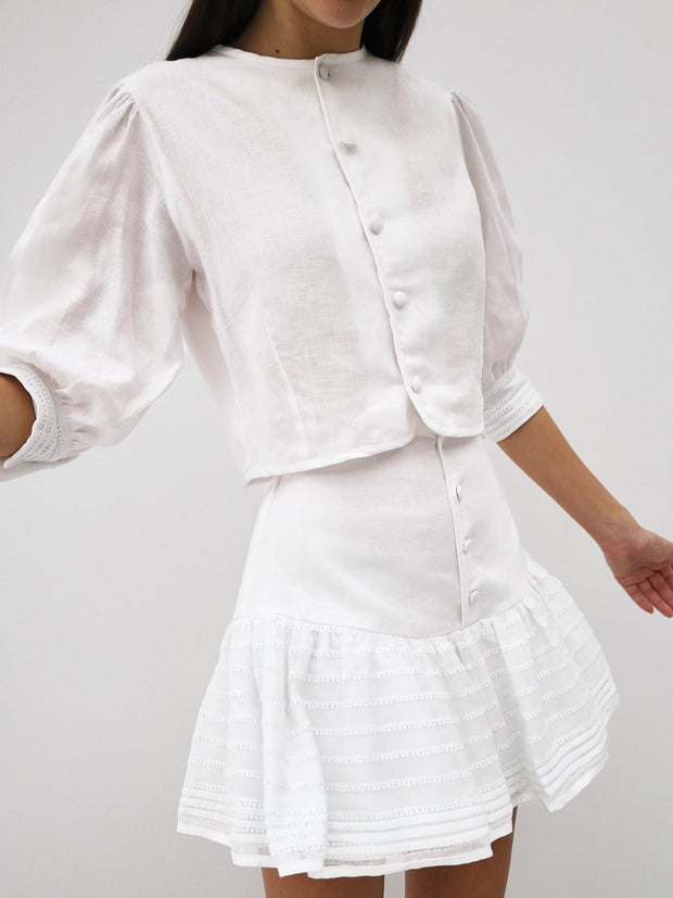 Valentina Button Blouse With Half Sleeve | White