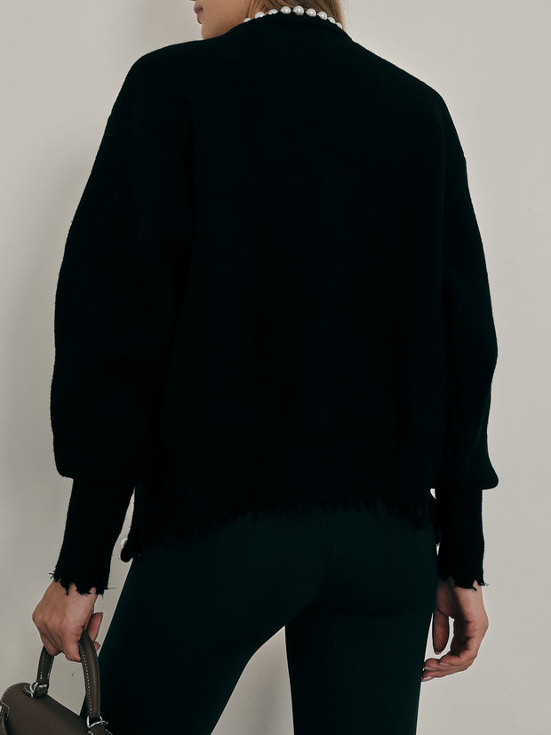 Isabella Pearl Edge Cardigan | Black