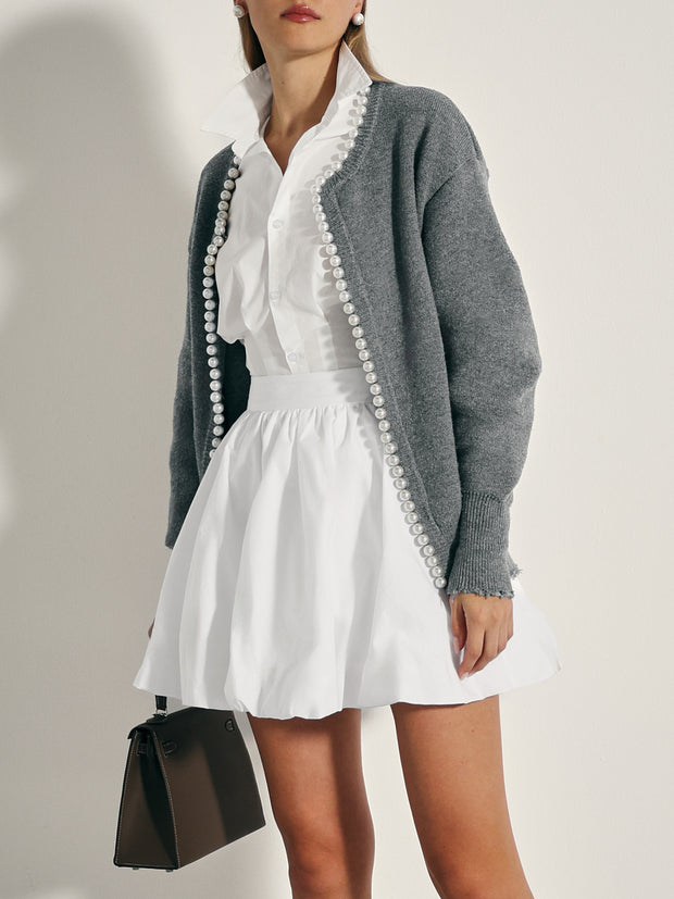 Isabella Pearl Edge Cardigan | Grey Marl