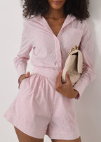 Ishani Stripe Button Down Shirt | Red/White