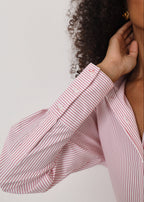 Ishani Stripe Button Down Shirt | Red/White