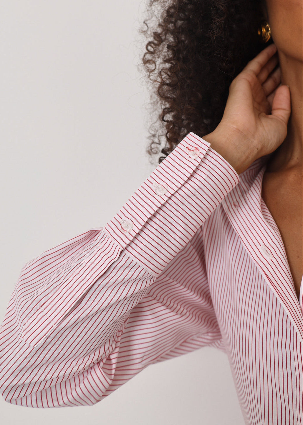 Ishani Stripe Button Down Shirt | Red/White