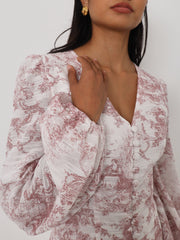 Janelle Elegant Frill Day Dress | White & Pink