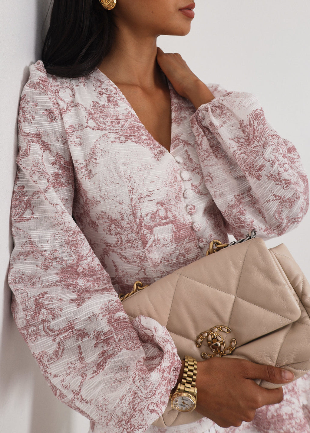 Janelle Elegant Frill Day Dress | White & Pink