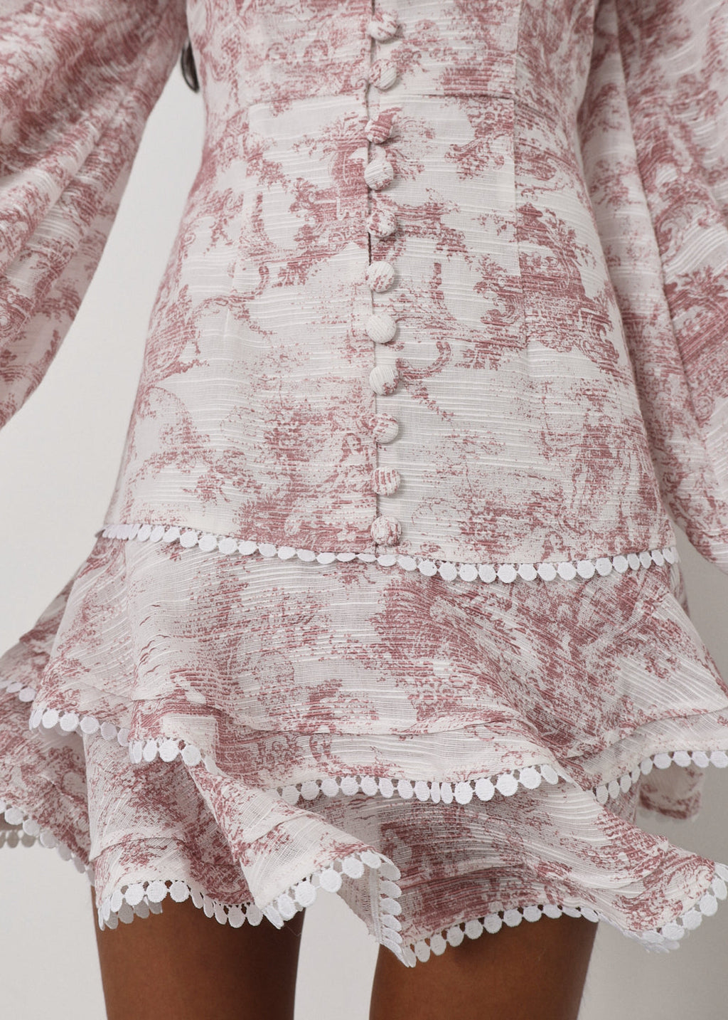 Janelle Elegant Frill Day Dress | White & Pink