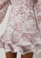 Janelle Elegant Frill Day Dress | White & Pink