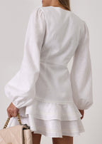 Janie Elegant Frill Day Dress | White