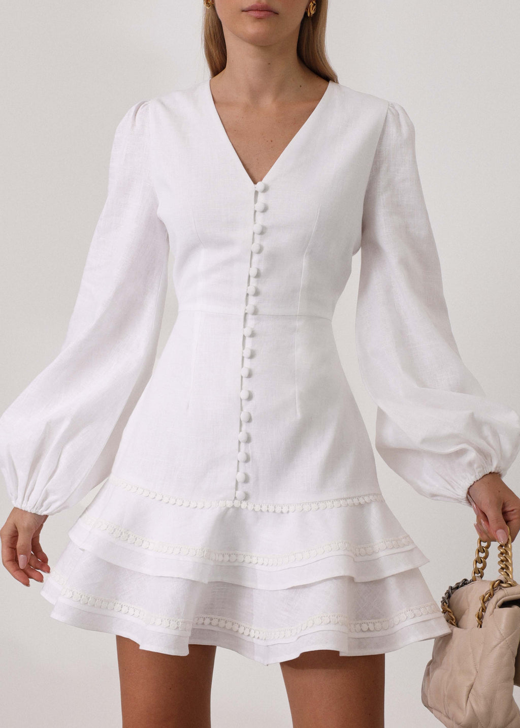 Janie Elegant Frill Day Dress | White
