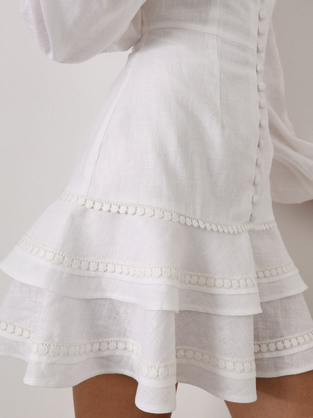 Janie Elegant Frill Day Dress | White