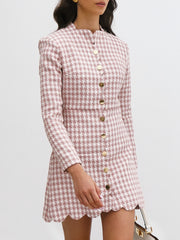 Kailani Scallop Front Tweed Dress | Pink Dogtooth