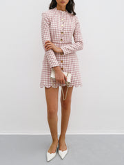 Kailani Scallop Front Tweed Dress | Pink Dogtooth