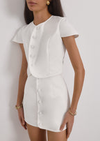 Karina Wave Button Front Top | White