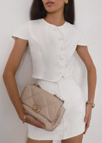 Karina Wave Button Front Top | White