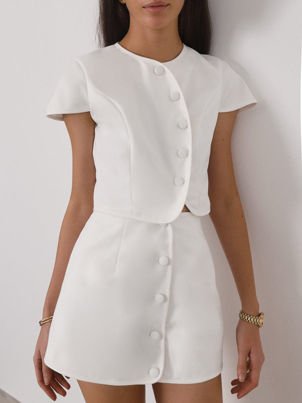 Karina Minimal Chic Button Up Skort  | White