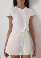 Karina Wave Button Front Top | White