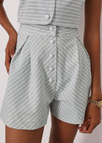 Karra Stripe Summer Shorts | Pistachio/White