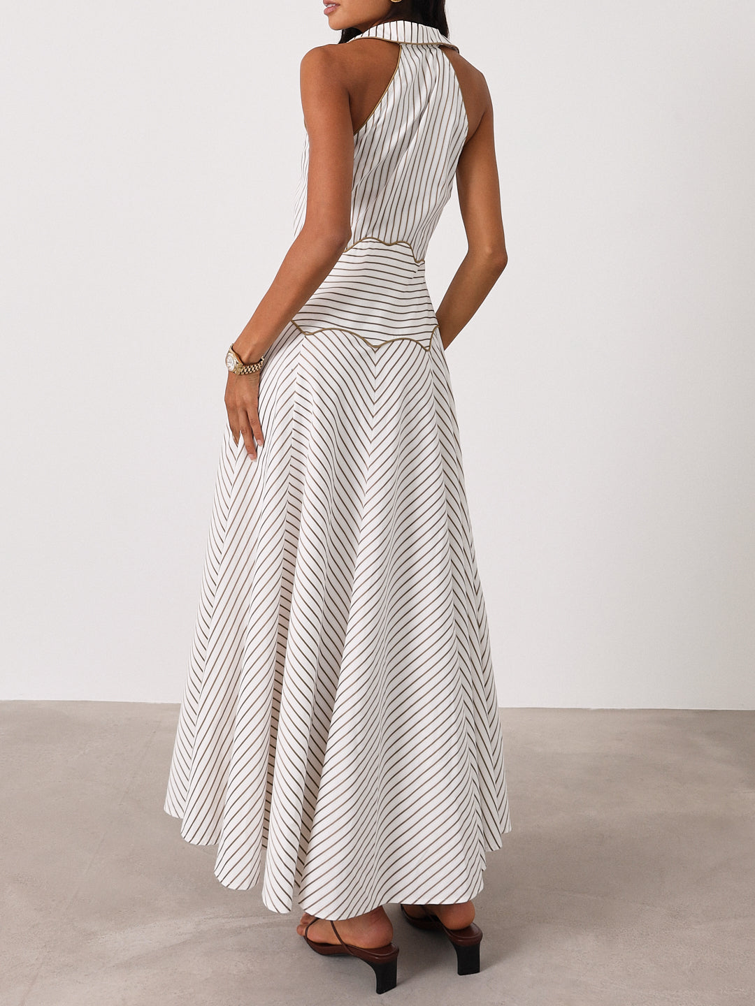 Katya Stripe Icon Dress | White/Mocha