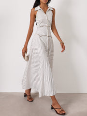 Katya Stripe Icon Dress | White/Mocha