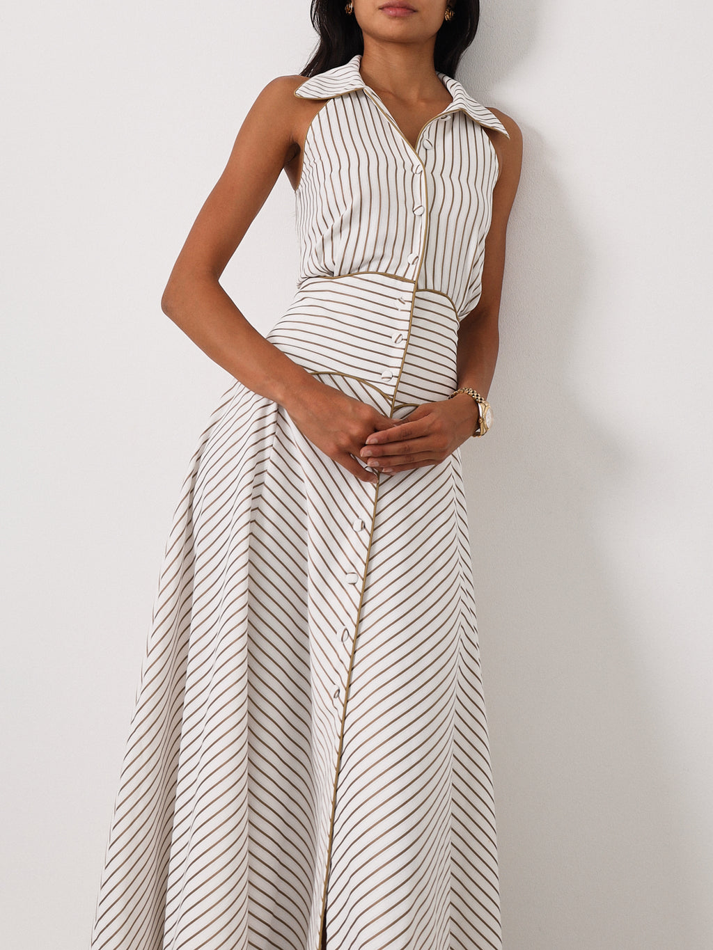 Katya Stripe Icon Dress | White/Mocha