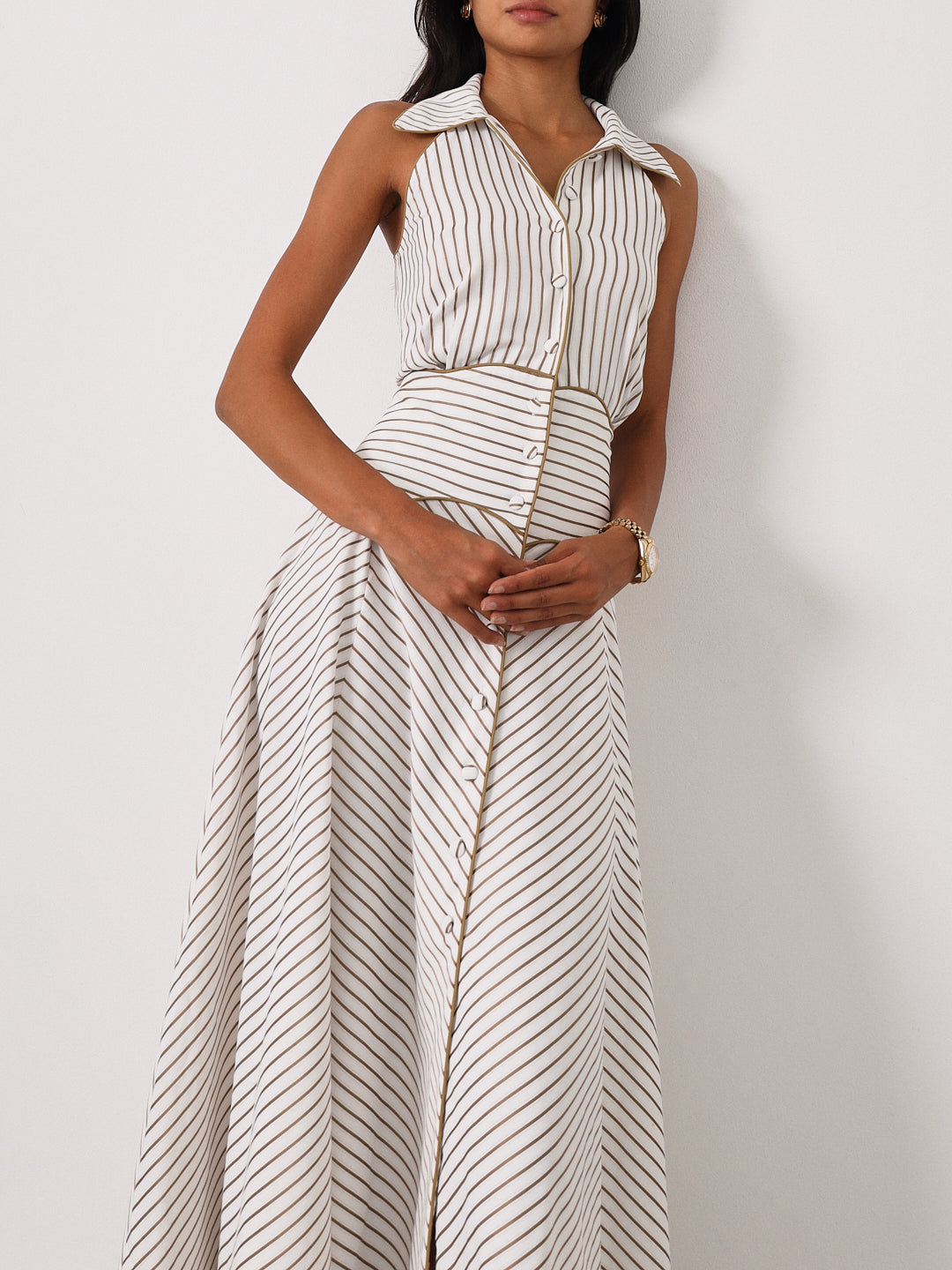 Katya Stripe Icon Dress | White/Mocha