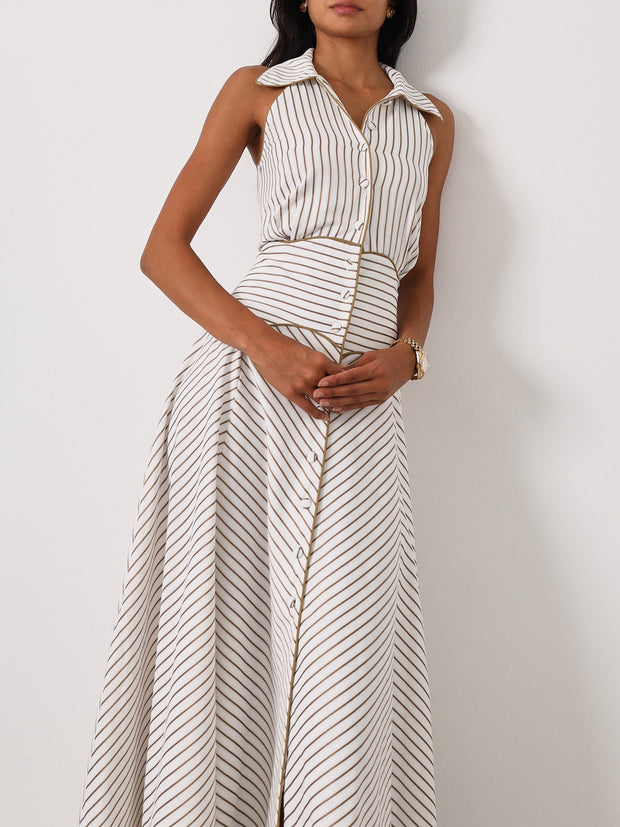 Katya Stripe Icon Dress | White/Mocha