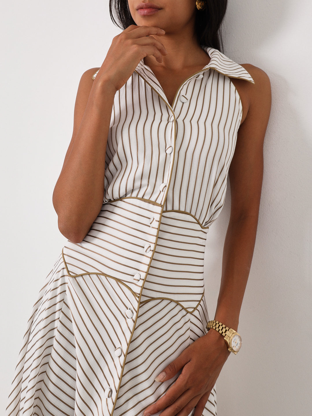 Katya Stripe Icon Dress | White/Mocha